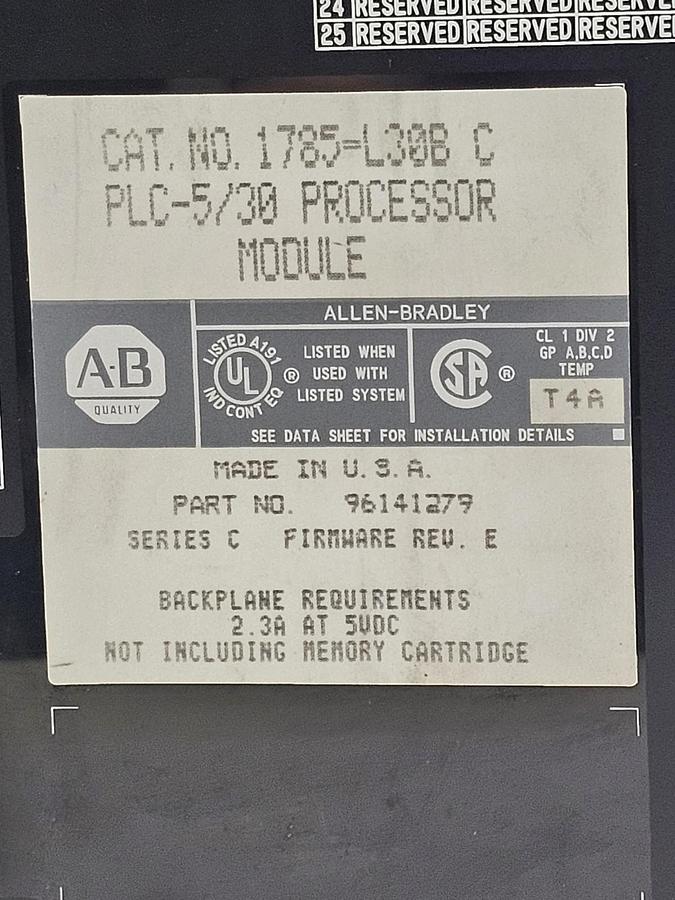Used ALLEN BRADLEY 1785-L30B SER. C PLC-5/30 PROCESSOR MODULE F/W REV: E