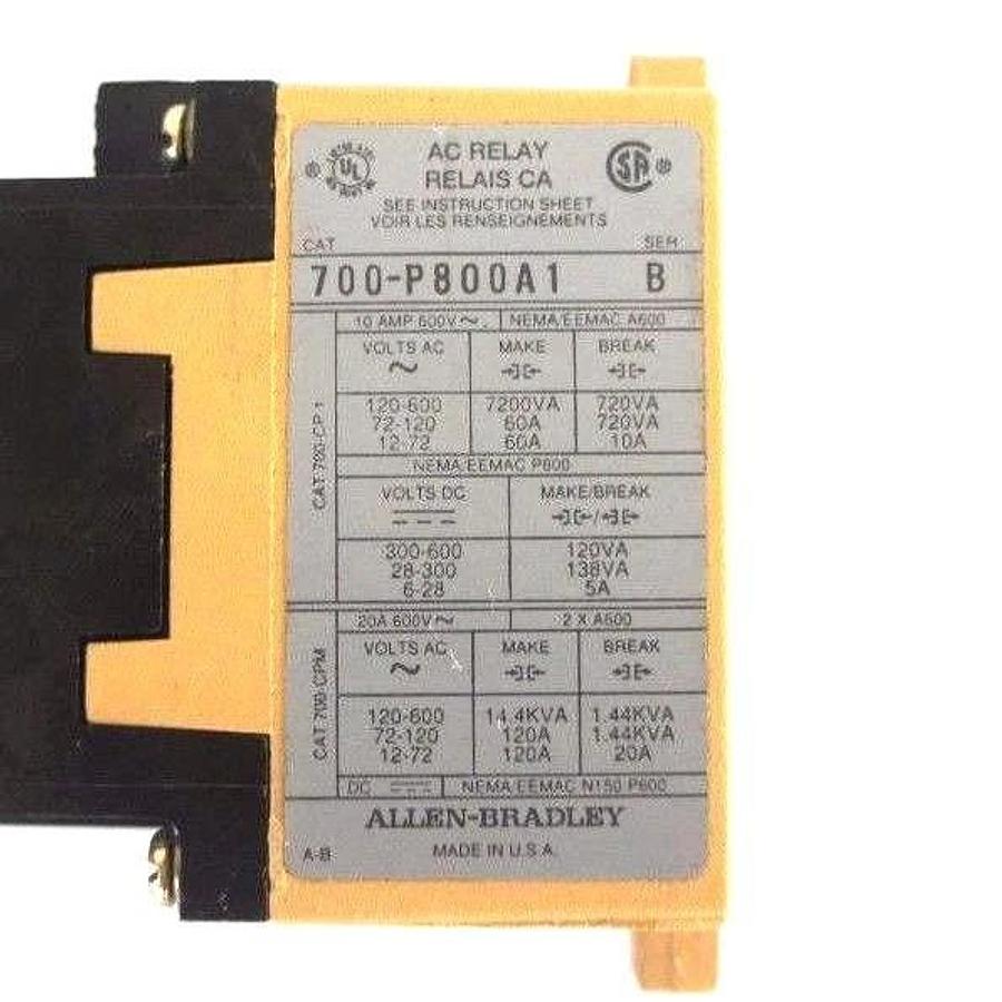 Used ALLEN BRADLEY 700-P800A1 TYPE P CONTROL RELAY SER B, 700P800A1