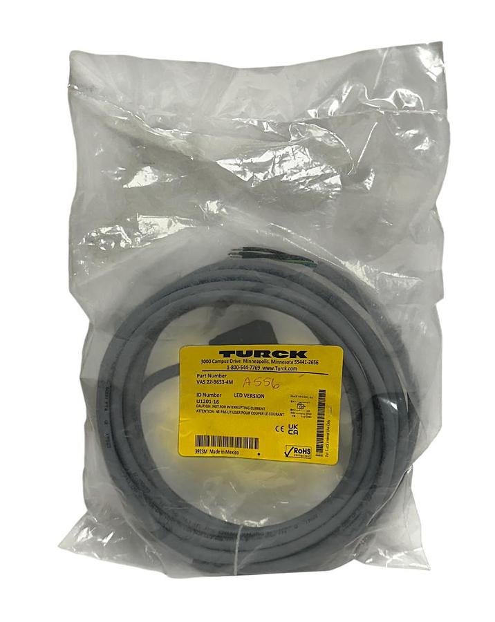 Used TURCK VAS 22-B653-4M / U1201-16 SINGLE-ENDED CORDSET LED VERSION 24-48V NSMP