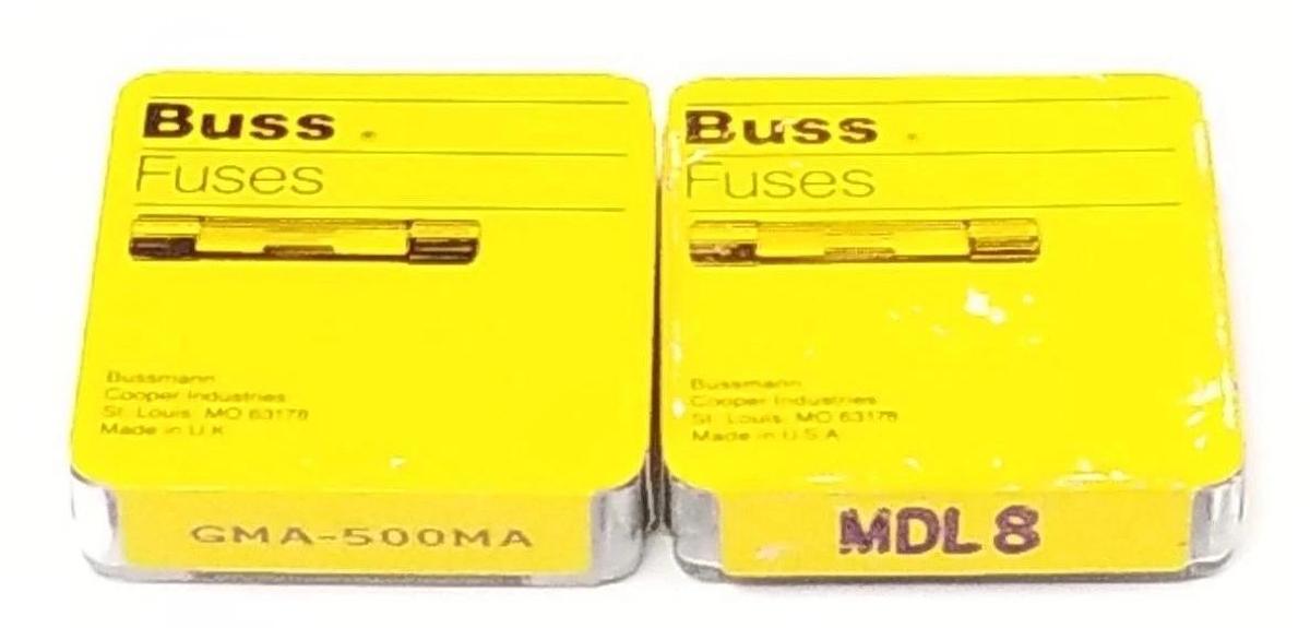 Used LOT OF (5) NEW COOPER BUSSMANN MDL8 & (5) GMA-500MA FUSES