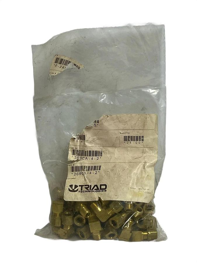 Used Lot of 28 Parker 269CA-4-2 Compress-Align Male Elbows 1/4" x 1/8" - New Sealed