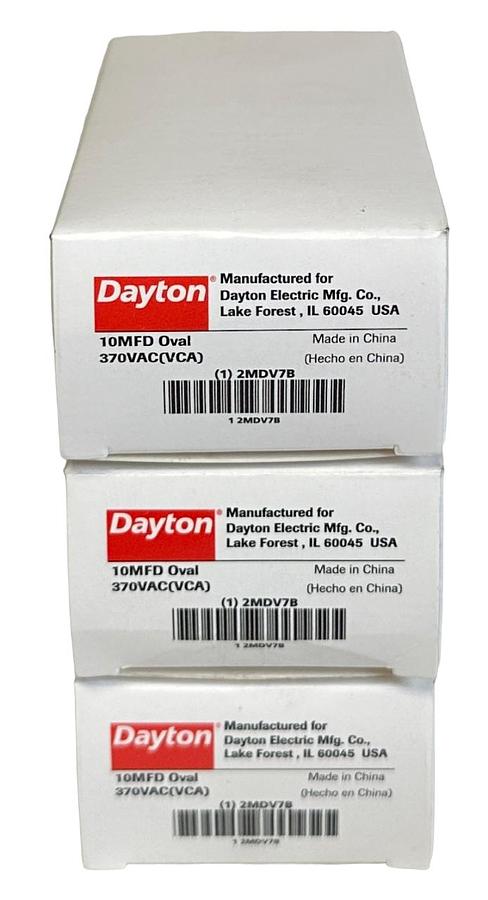 Used 3 DAYTON 2MDV7B OEM 10MFD OVAL CAPACITORS 370VAC(VCA) NSMP