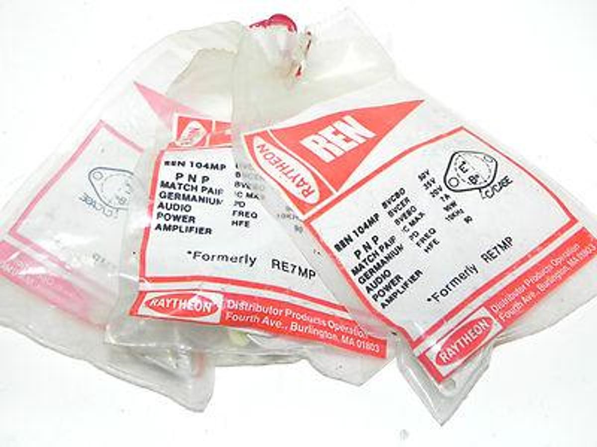 LOT OF 3 NEW RAYTHEON REN 104MP PNP MATCH PAIR GERMANIUM AUDIO POWER AMPLIFIER