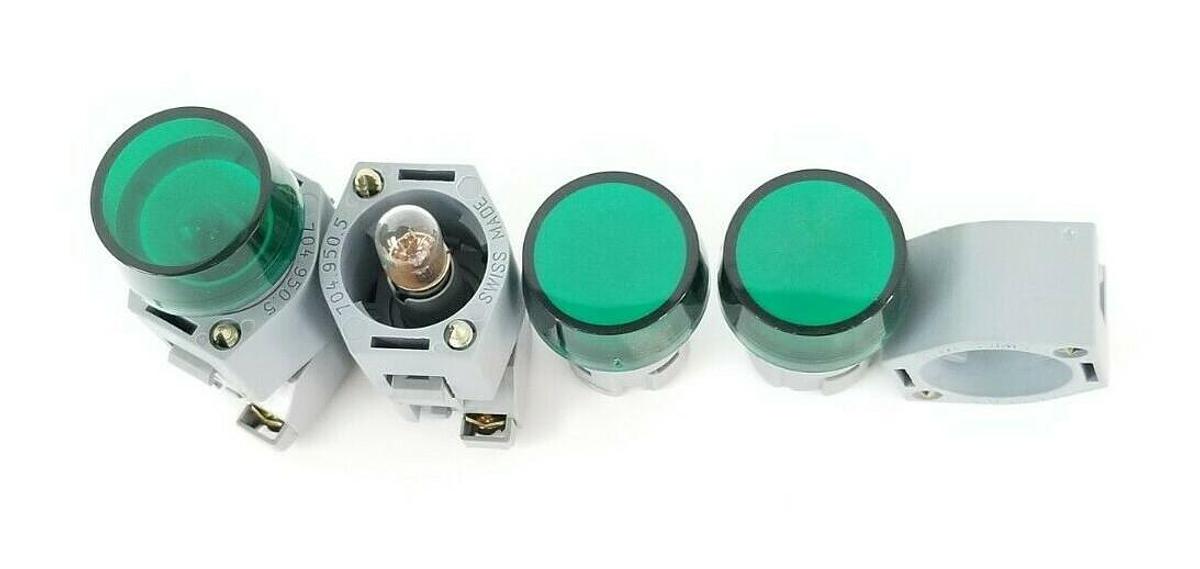 Used LOT OF EAO 704.950.0 LAMP SOCKETS W/ 704.950.5 MOUNTING FLANGES GREEN LENSES