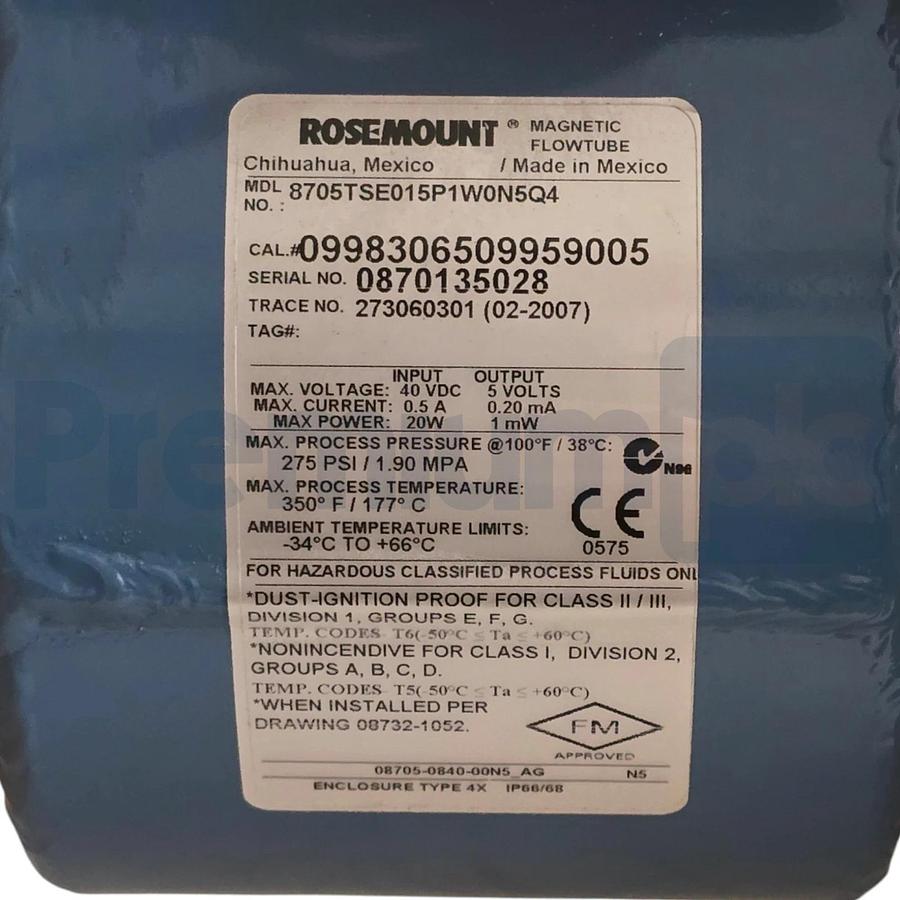 Rosemount 8705 Flanged Magnetic Flowtube 1.5" DN40 #150 8705TSE015P1W0N5Q4 NSNP