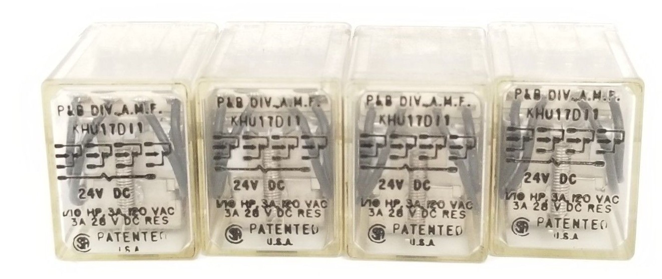 Used LOT OF 4 POTTER & BRUMFIELD KHU-17D11-24 RELAYS 24VDC, KHU17D1124