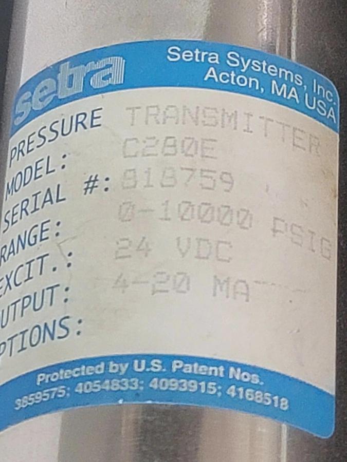Used SETRA C280E PRESSURE TRANSMITTER 0-10000 PSIG 24VDC 4-20MA