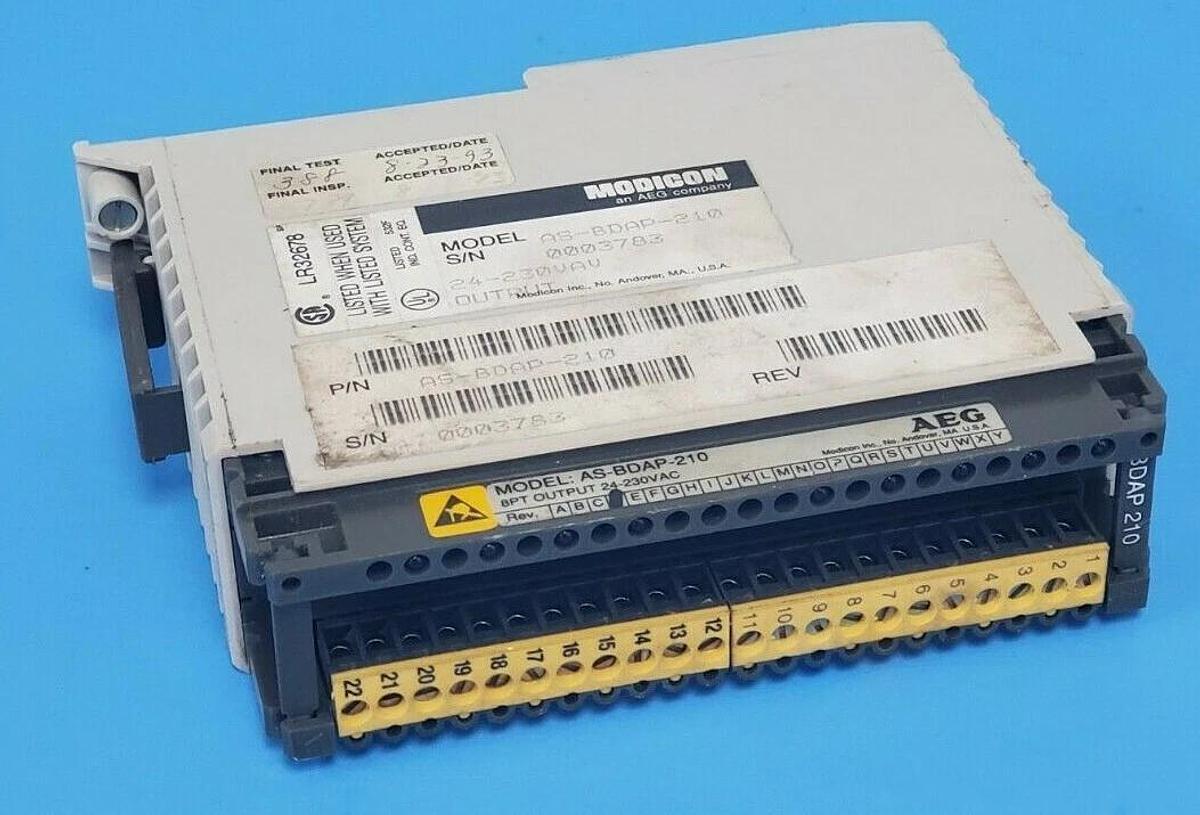 Used AEG / MODICON AS-BDAP-210 OUTPUT MODULE 8PT 24-230VAC BDAP-210 ASBDAP210 REV. D