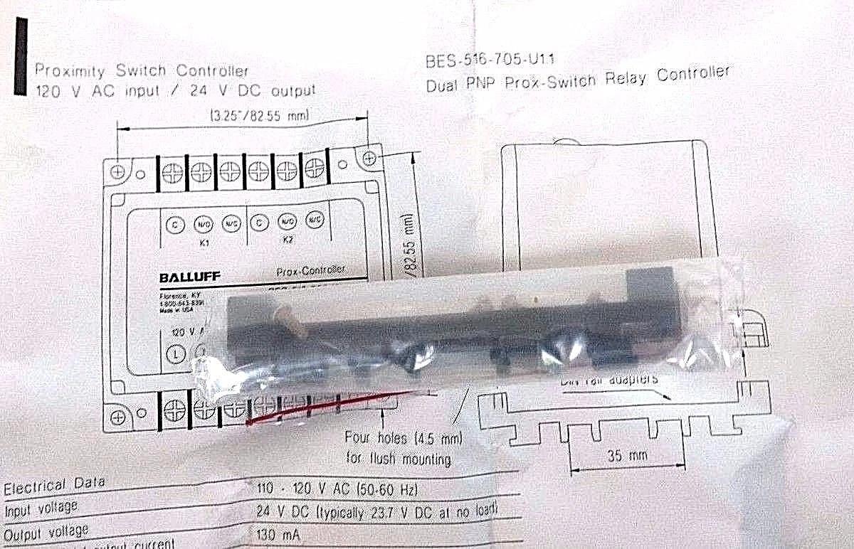 Used NIB BALLUFF BES-516-705-U1.1 PROXIMITY SWITCH CONTROLLER 120VAC, 24VDC