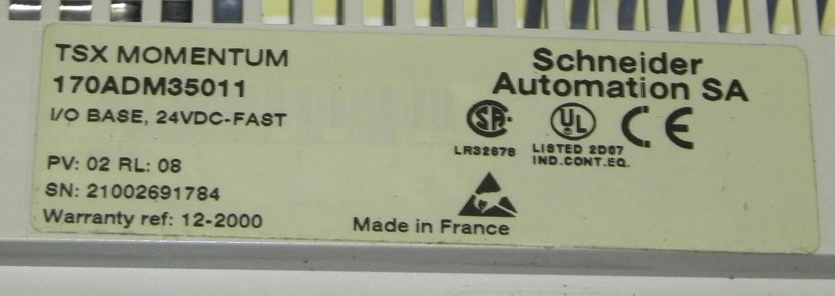 Used SCHNEIDER AUTOMATION TSX MOMENTUM 170ADM35011 I/O BASE WITH 170NEF11021