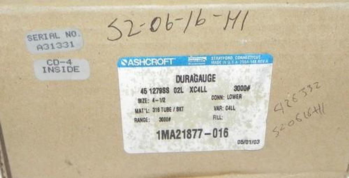 NIB ASHCROFT 451279SS02LXC4LL DURAGUAGE PLUS!, 3000 #