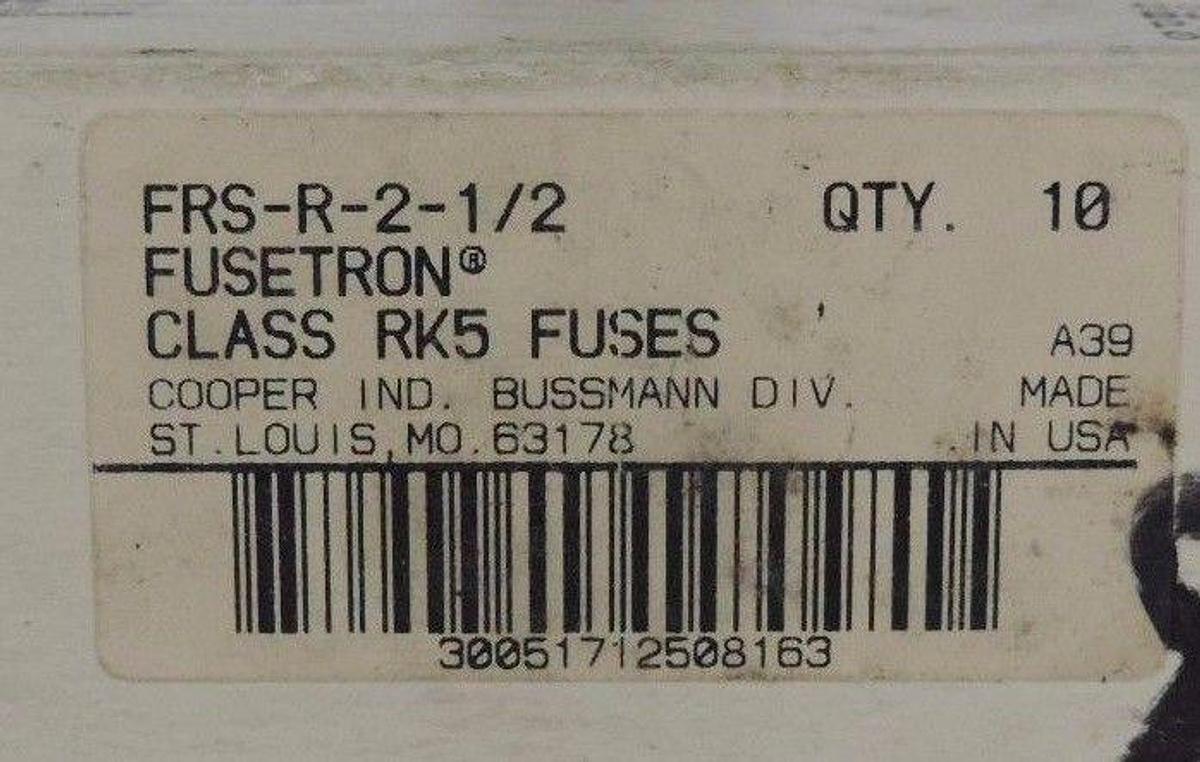 Used LOT OF 8 NIB BUSSMANN FUSETRON FRS-R-2 1/2 CLASS RK5 FUSES 2-1/2 AMP