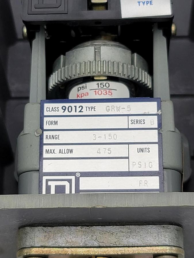 Used NIB SQUARE D 9012-GRW5 PRESSURE SWITCH 9012GRW5 SER. B RANGE 3-150PSIG