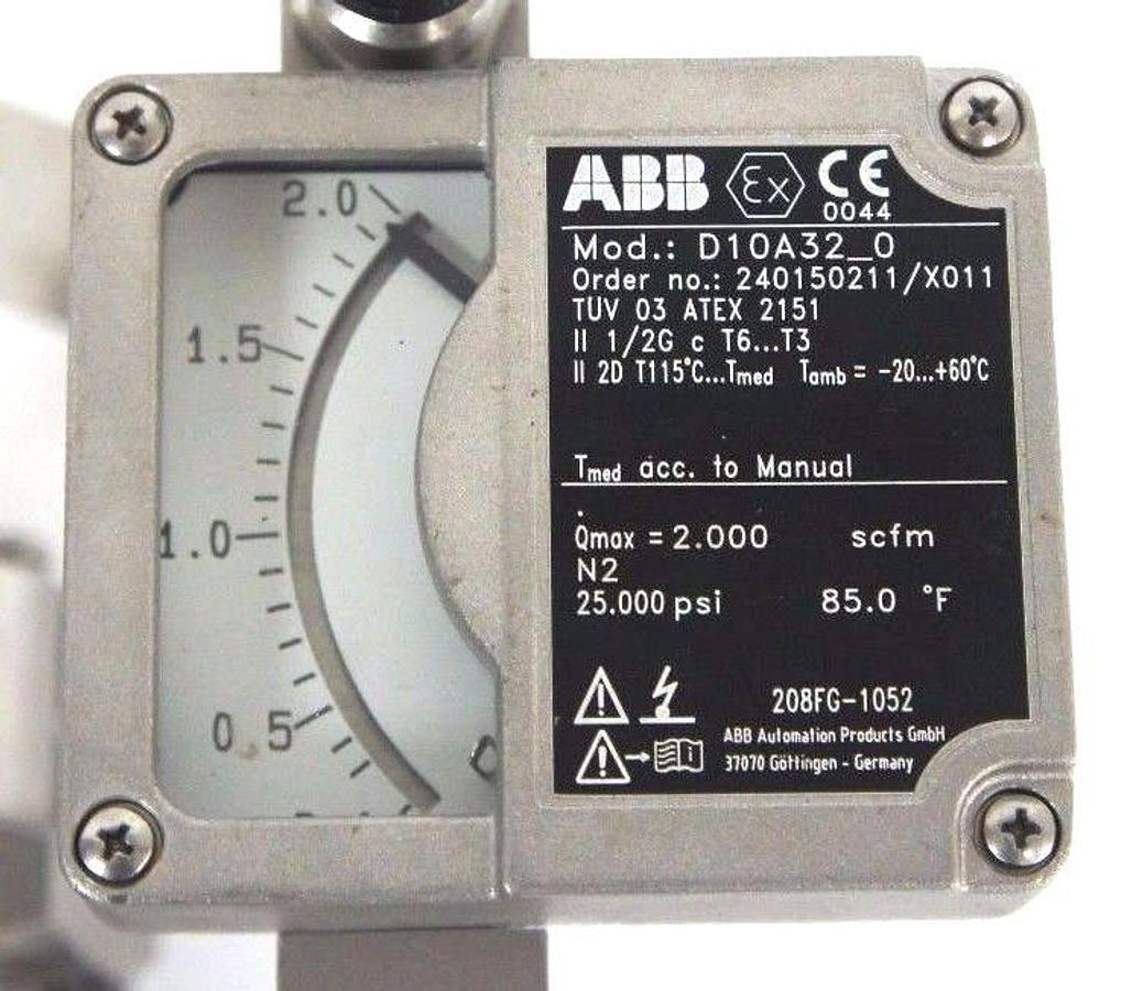 Used NEW ABB MOD. D10A32-0 FLOWMETER 0-2.0 240150211/X011 TAG NO. 208FG-1052