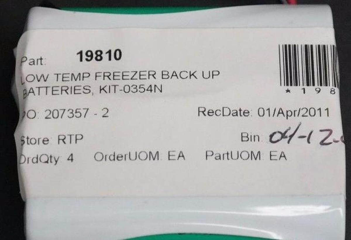 Used NEW 0354N LOW TEMPERATURE FREEZER BACK UP BATTERIES 19810