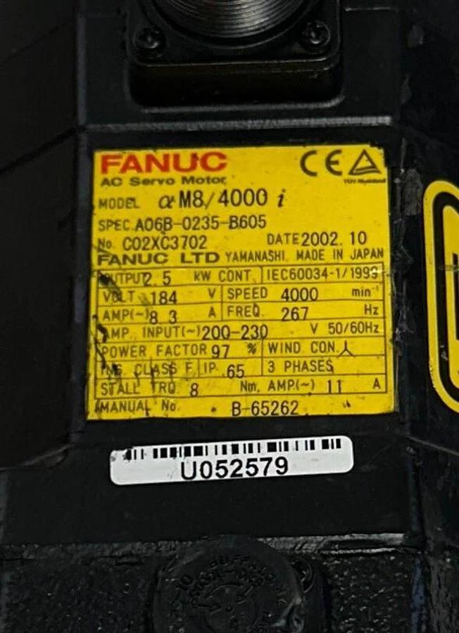 Used FANUC A06B-0235-B605 / A06B0235B605 AC SERVO MOTOR aM8/4000i 2.5kW 184V USNP