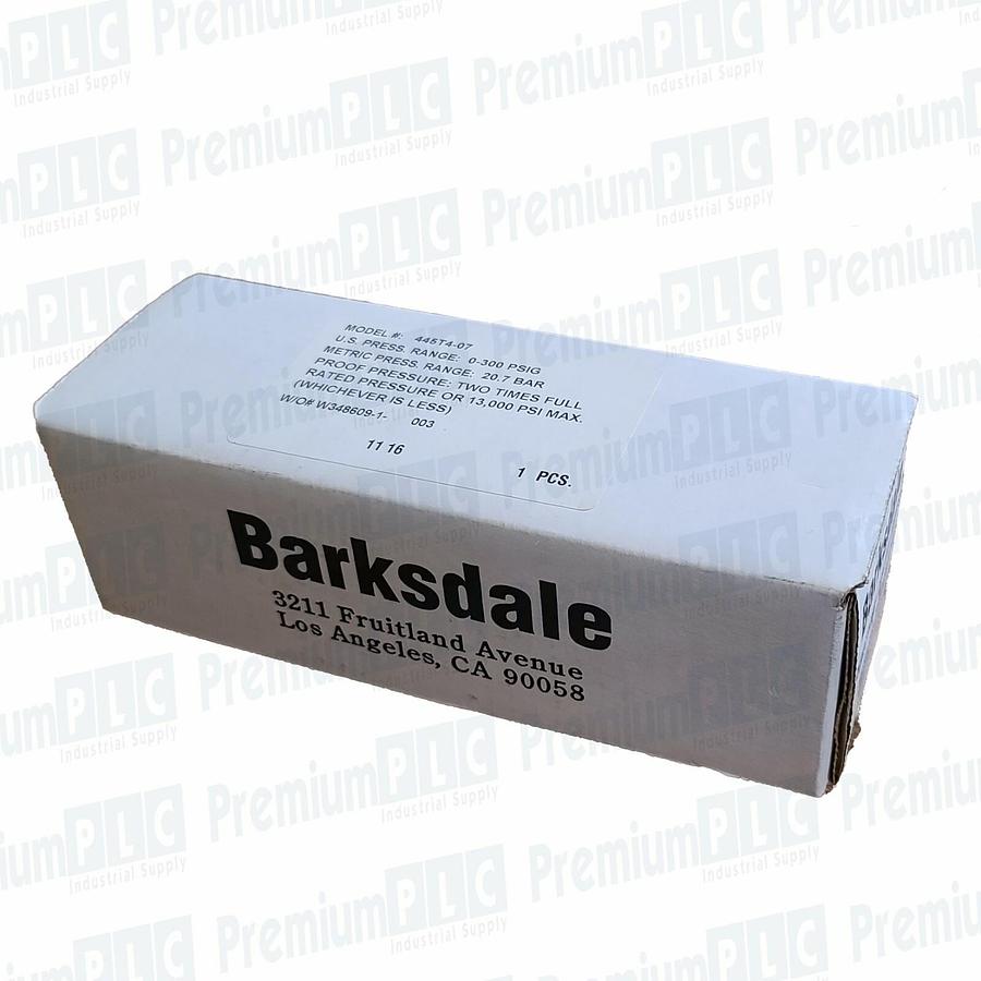 Used NEW BARKSDALE 445 SERIES PRESSURE TRANSMITTER 445T4-07 PRESS. RANGE 0-300 PSIG