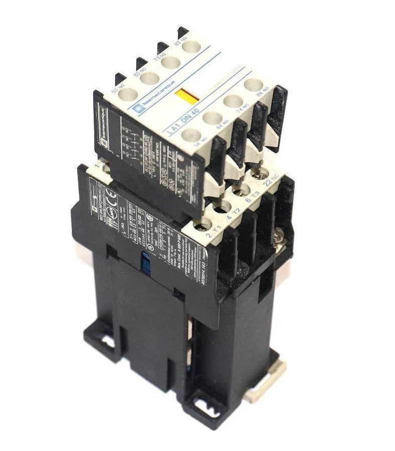 Used TELEMECANIQUE LP1D0910BD CONTACTOR LP1-D0910-BD 24V W/ LA1-DN-40
