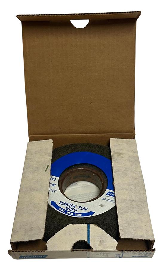 Used 2 NORTON 58450-3 / 584503 BEAR-TEX FLAP WHEELS 3000RPM 6''x1'' VF S/C MD NSMP