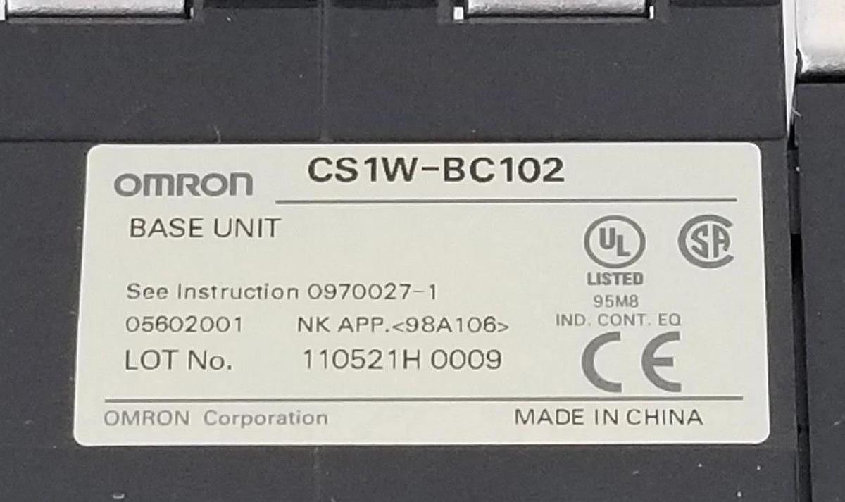 Used OMRON CS1W-BC102 SLOT RACK BASE UNIT W/ (3) CS1W-SP001 SPACE UNITS