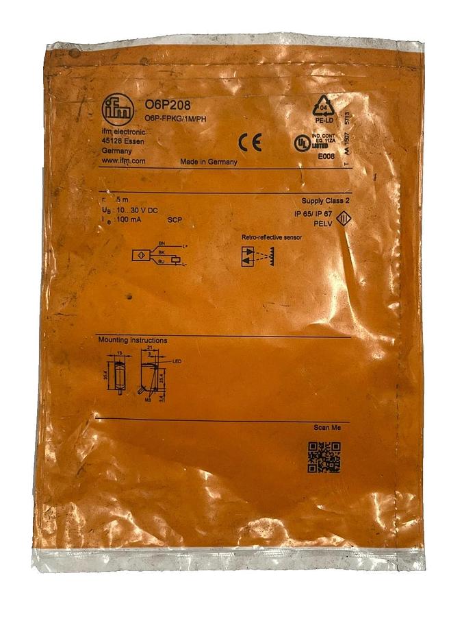 IFM EFECTOR O6P208 Photoelectric Sensor O6P-FPKG/1M/PH-O6P208