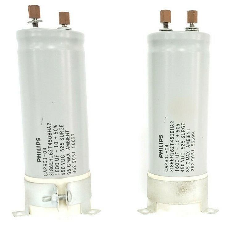 Used LOT OF 2 PHILIPS CAP901-04 3186EH162T450BHA2 CAPACITORS 1600UF -10+50% 450VDC