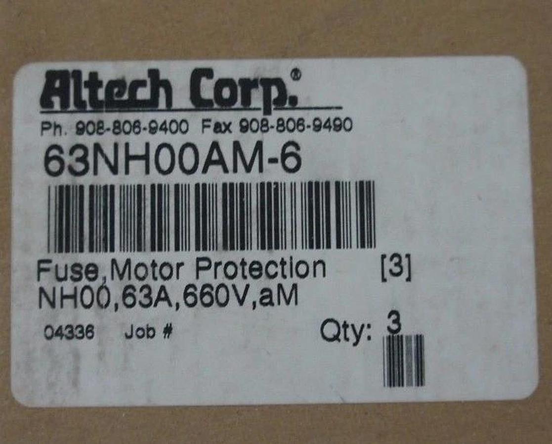 Used BOX OF 3 NEW ALTECH CORP. 63NH00AM-6 MOTOR PROTECTION FUSES 36A, 660V