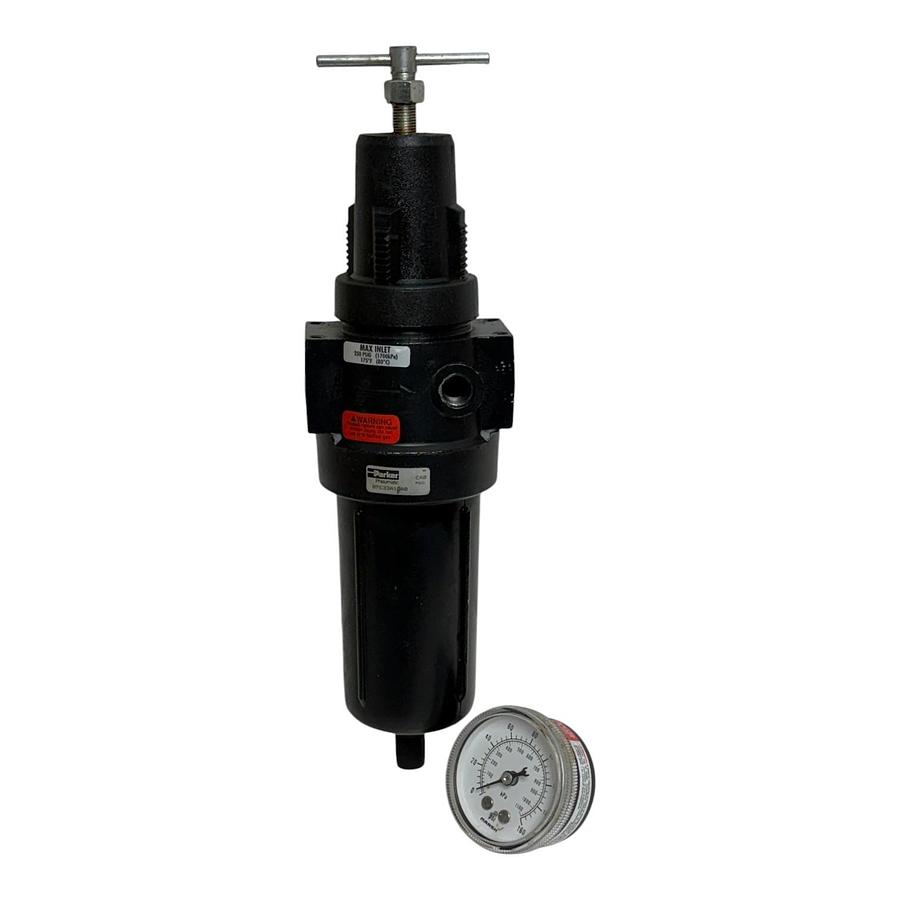 Used Parker Pneumatic Filter Regulator 07E33A13AB Max 250 PSI w/ Marsh 160 PSI Gauge