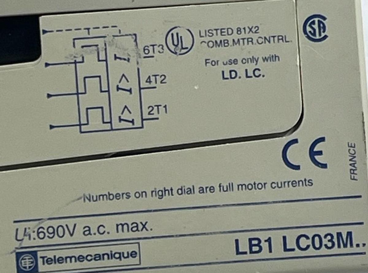 Used Telemecanique LD4-LC130BD Starter | LB1-LC03M22 Overload | LA1-LC025 Aux | 24VDC