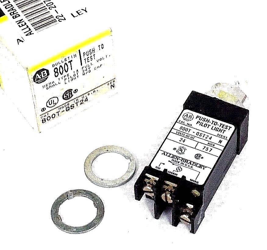 NIB ALLEN BRADLEY 800T-QST24 SER. N PUSH-TO-TEST PILOT LIGHT W/O CAP 800TQST24