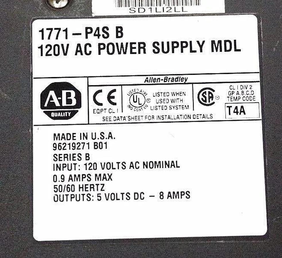 Used ALLEN BRADLEY 1771-P4S/B POWER SUPPLY MODULE SER B, P/N 96219271 B01, 1771P4SB