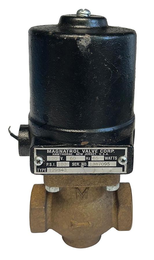 Used MAGNATROL VALVE CORP 129S43 STEAM SOLENOID VALVE 120V 60Hz 65W 180PSI NSNP