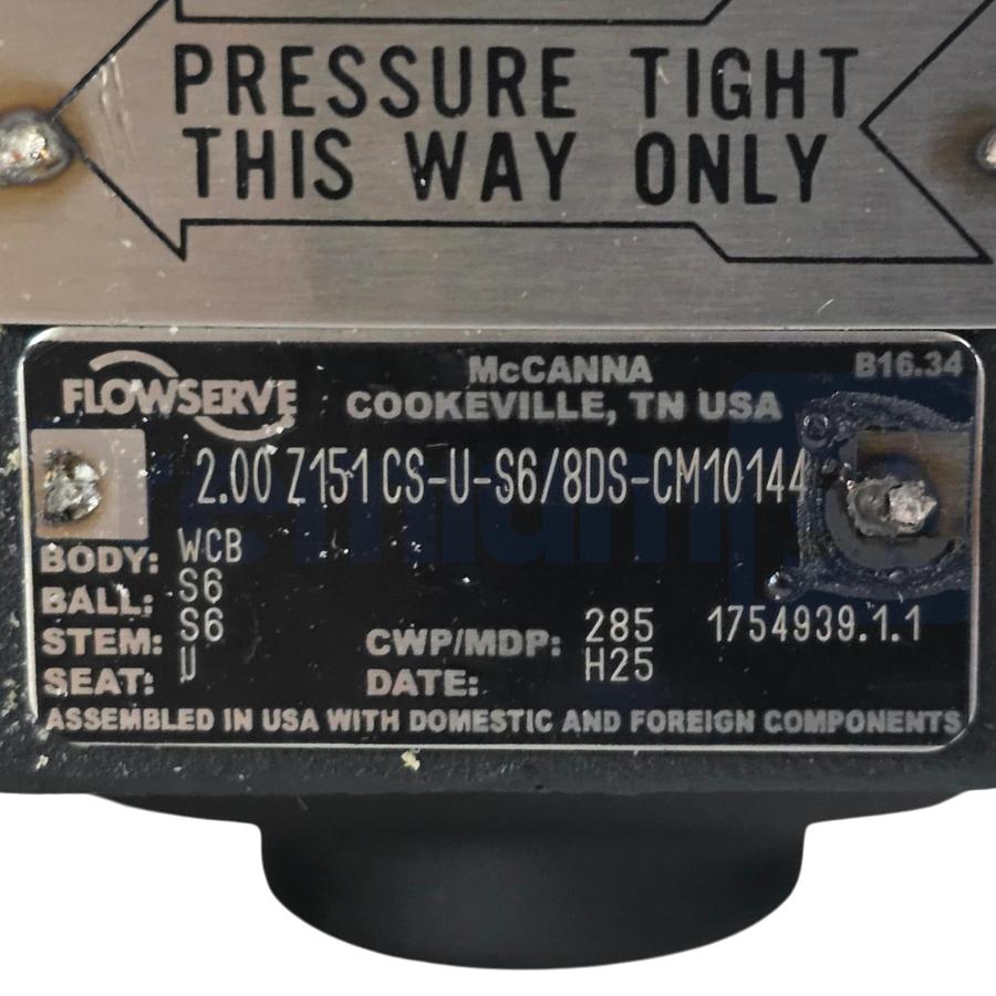 Used Flowserve McCANNA 2" Top Entry Ball Valve 2.00 Z151 CS-U-S6/8DS-CM10144 C150 FLG