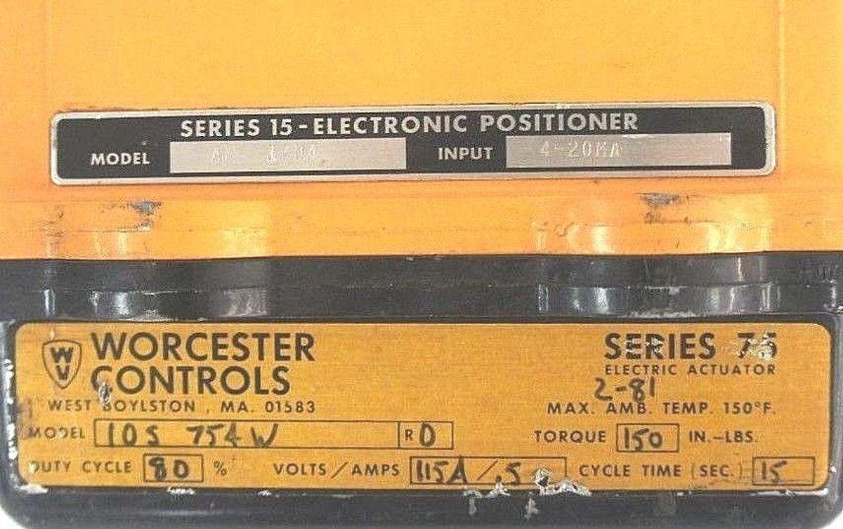 Used WORCESTER CONTROLS SERIES 75 ELECTRIC VALVE ACTUATOR AF-17N4 105-754W