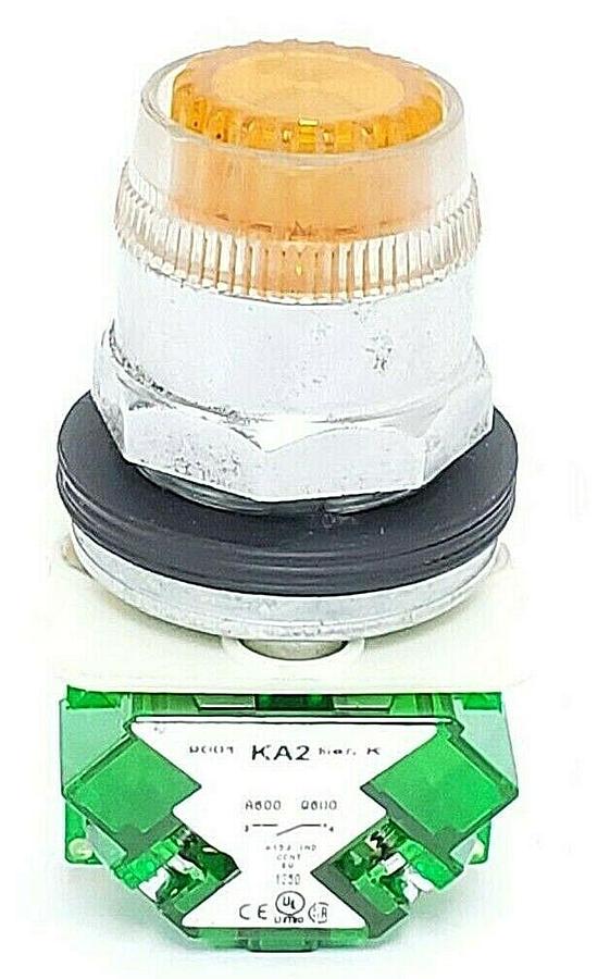 Used SQUARE D 9001KM-55LY PUSH BUTTON LIGHT MODULE SER. J 9001-KA2 SER. K, AMBER LEN
