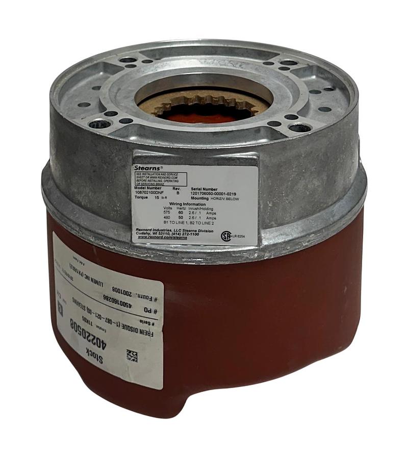Used STEARNS 108702100DNF Rev. B 8700 SERIES NEMA2 575VAC BRAKE ASSEMBLY 15LB-FT NSNP