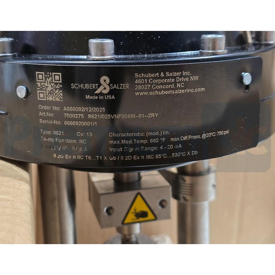 Used Schubert & Salzer 8621 GS3 Sliding Gate Valve 1" w/ 8049-2 Digital Positioner