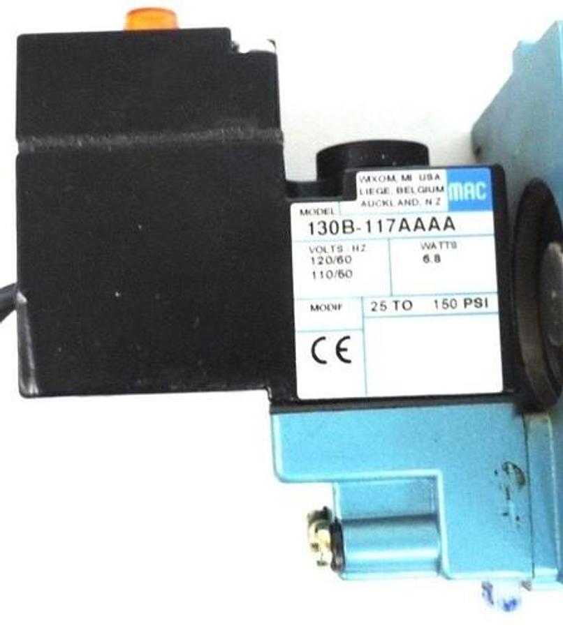 Used MAC 56C-33-117AA VALVE 120VAC 150PSI W/ SOLENOID 130B-117AAAA, 6.8W 25-150PSI