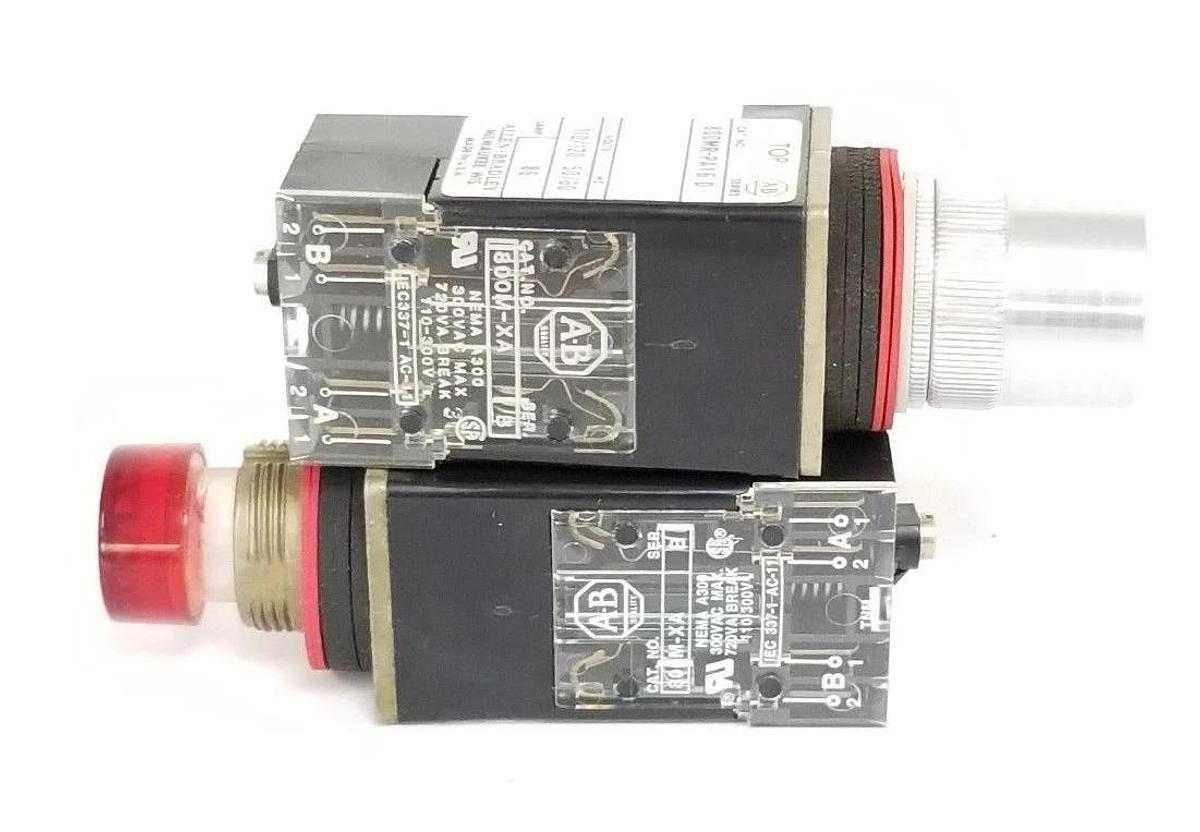 Used LOT OF 2 ALLEN BRADLEY 800MR-PA16RA PUSH BUTTON UNITS RED LENSES, SER. D