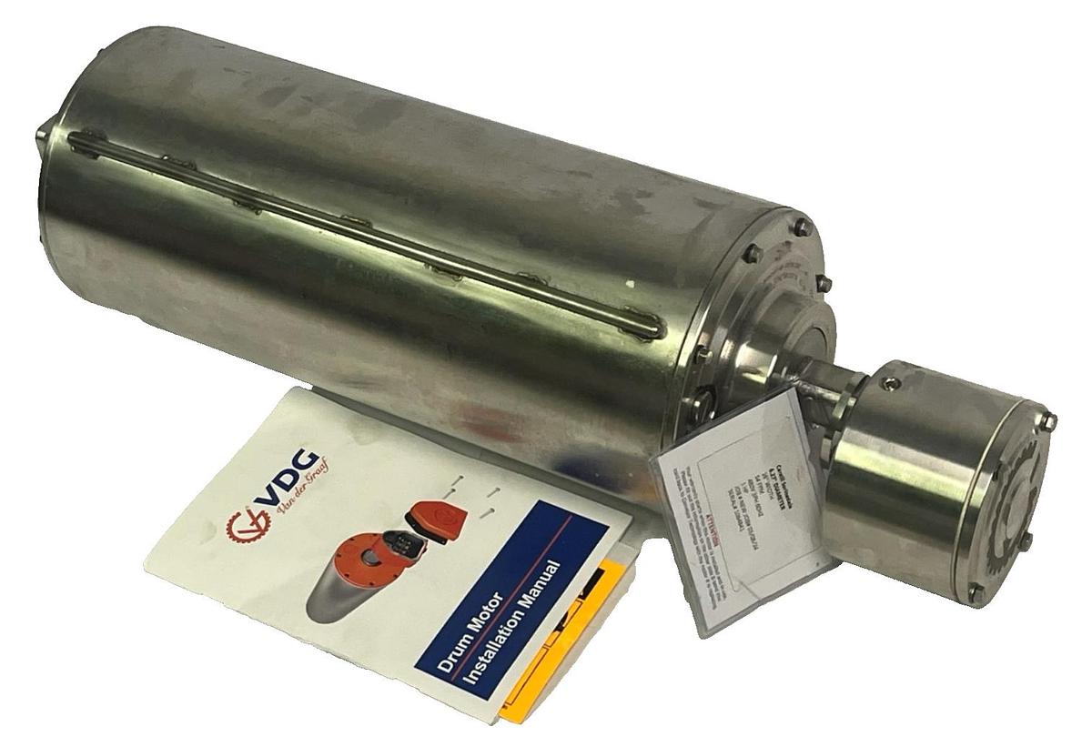 Used Van der Graaf TM160A30-410NB Drum Motor 6.27" x 16" 1HP 480V 54FPM New Surplus