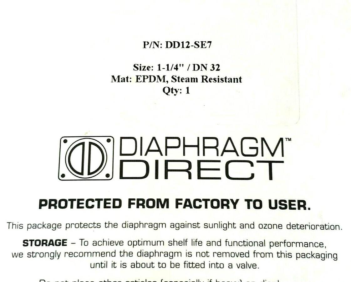 NIB DIAPHRAGM DIRECT DD12-SE7 SIZE: 1-1/4'' / DN 32 MAT: EPDM, STEAM RESISTANT