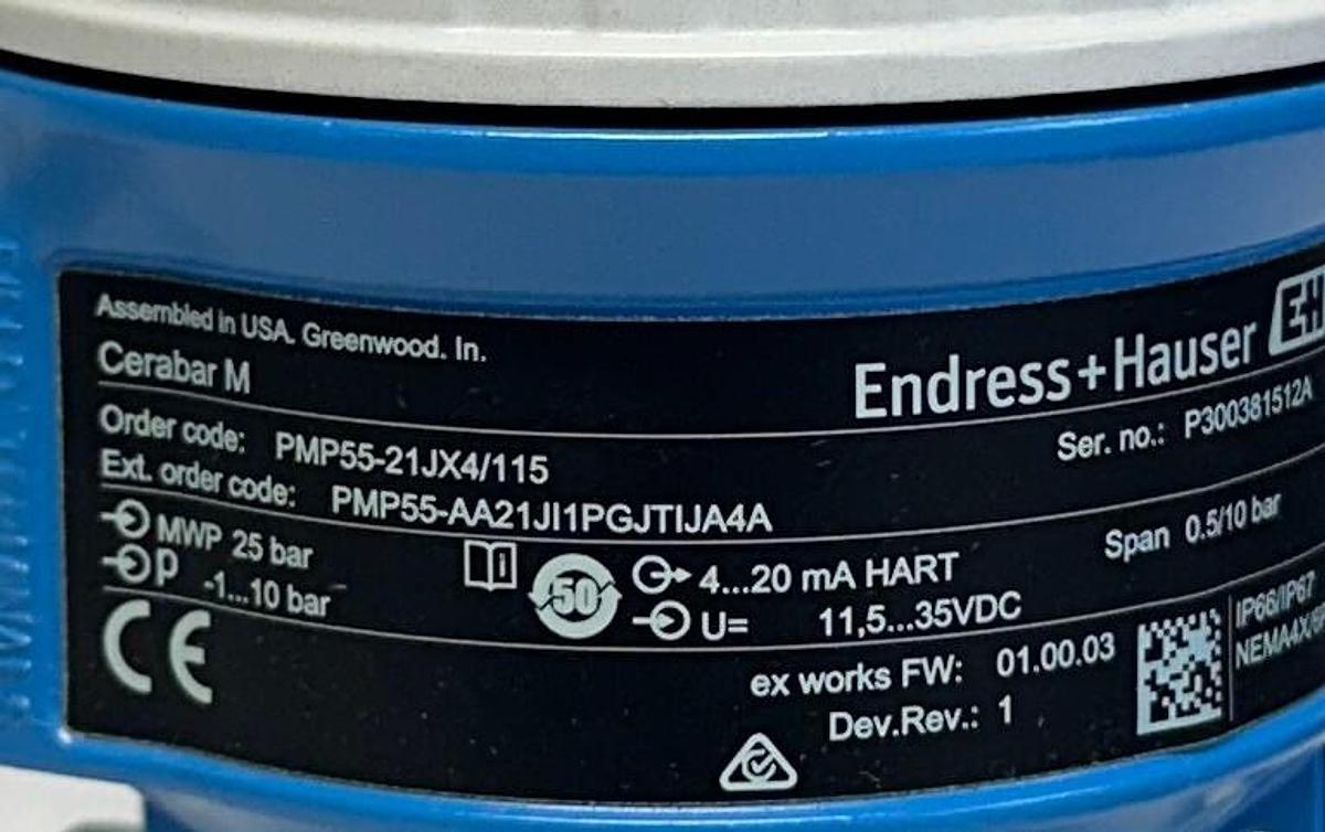 Used ENDRESS+HAUSER PMP55-21JX4/115 / 71086210 Cerabar M TRANSMITTER 71316567 NSMP