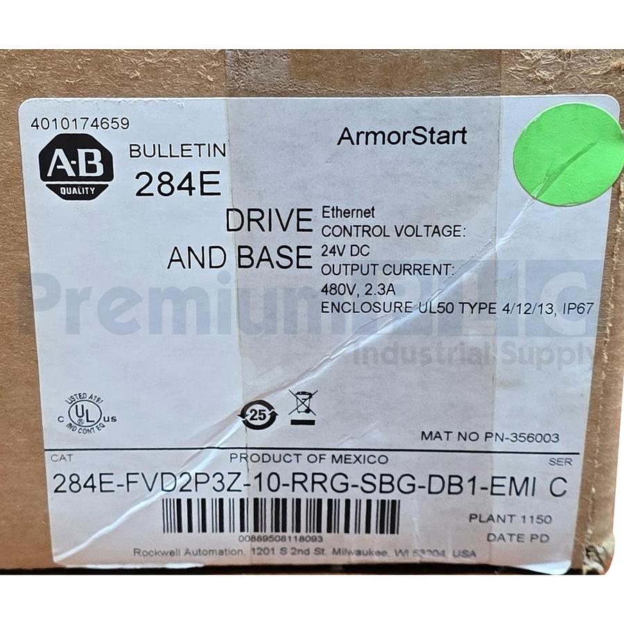 Used ALLEN BRADLEY 284E-FVD2P3Z-10-RRG-SBG-DB1-EMI /C EtherNet/IP ArmorStart VFD NSMP