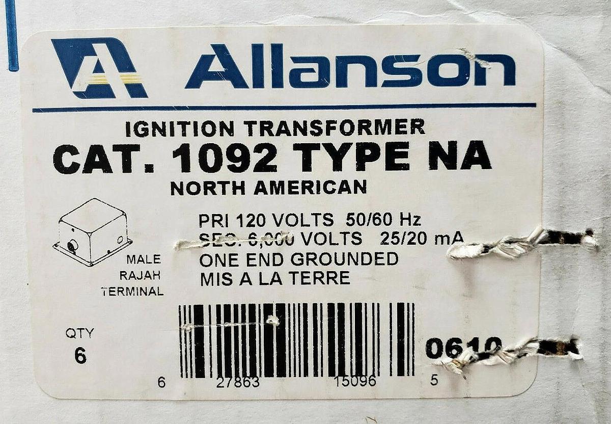 Used CASE OF 6 NIB ALLANSON 1092-NA IGNITION TRANSFORMERS 120/6000V 1092NA