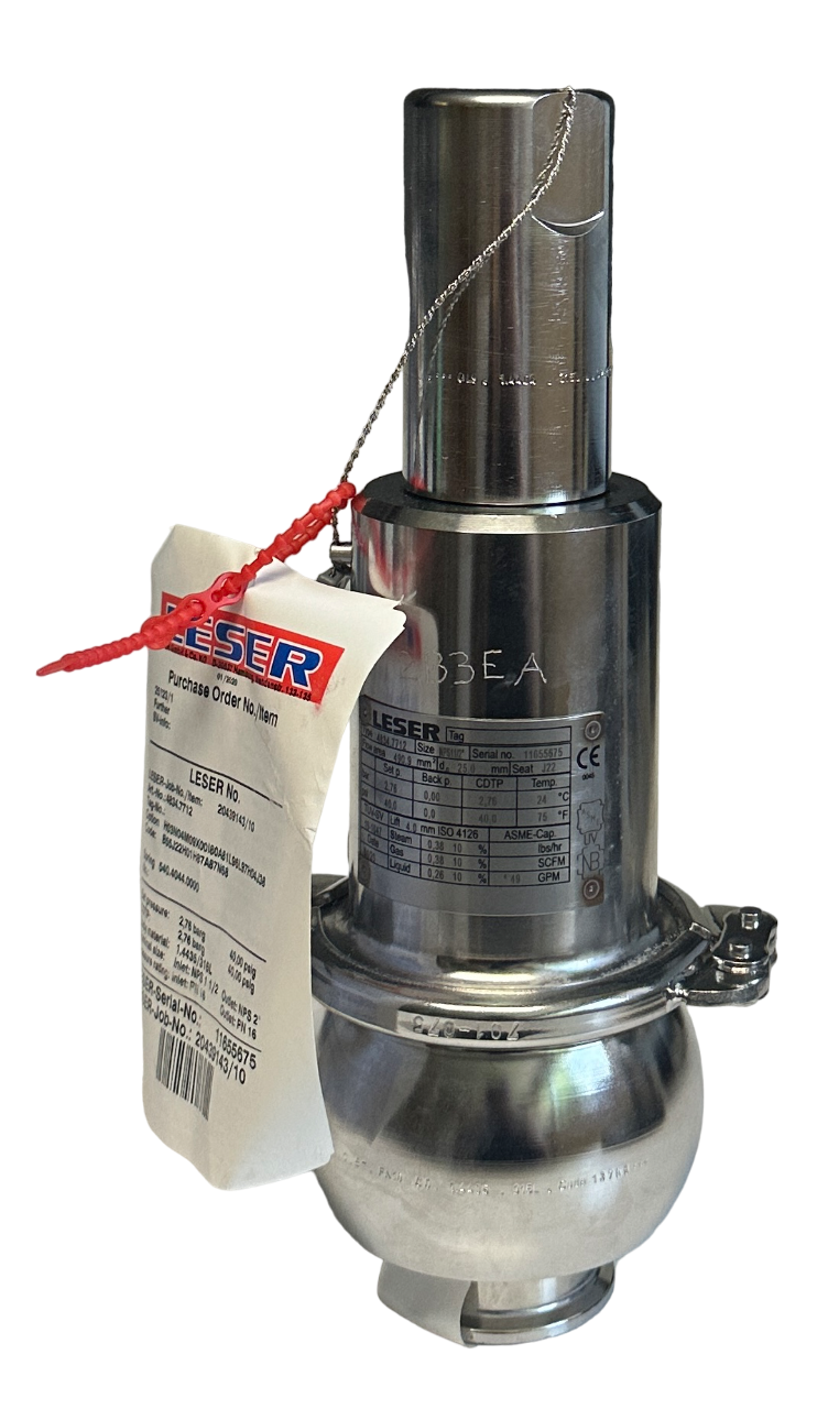 Used LESER 4834.7712 Type 483 Safety Relief Valve 1.5" x 2" NPS 316L/SS 40psig NSNP