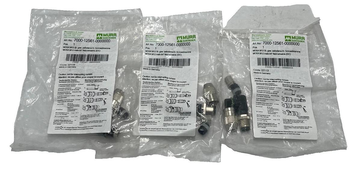 (3) Murr Elecktronik 7000-12561-0000000 M12 Cordset Male Straight 4Pin 5m Cable