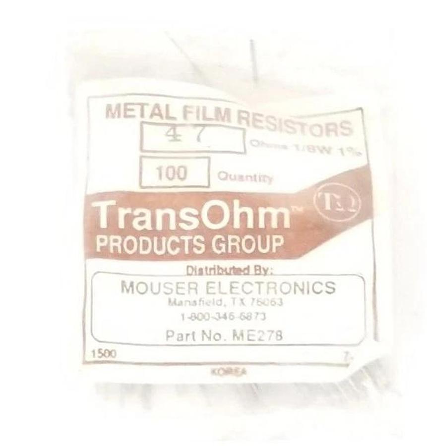 NEW MOUSER ELECTRONICS ME278 METAL FILM RESISTORS 47 OHMS, 1/8W 1% (QTY:100)