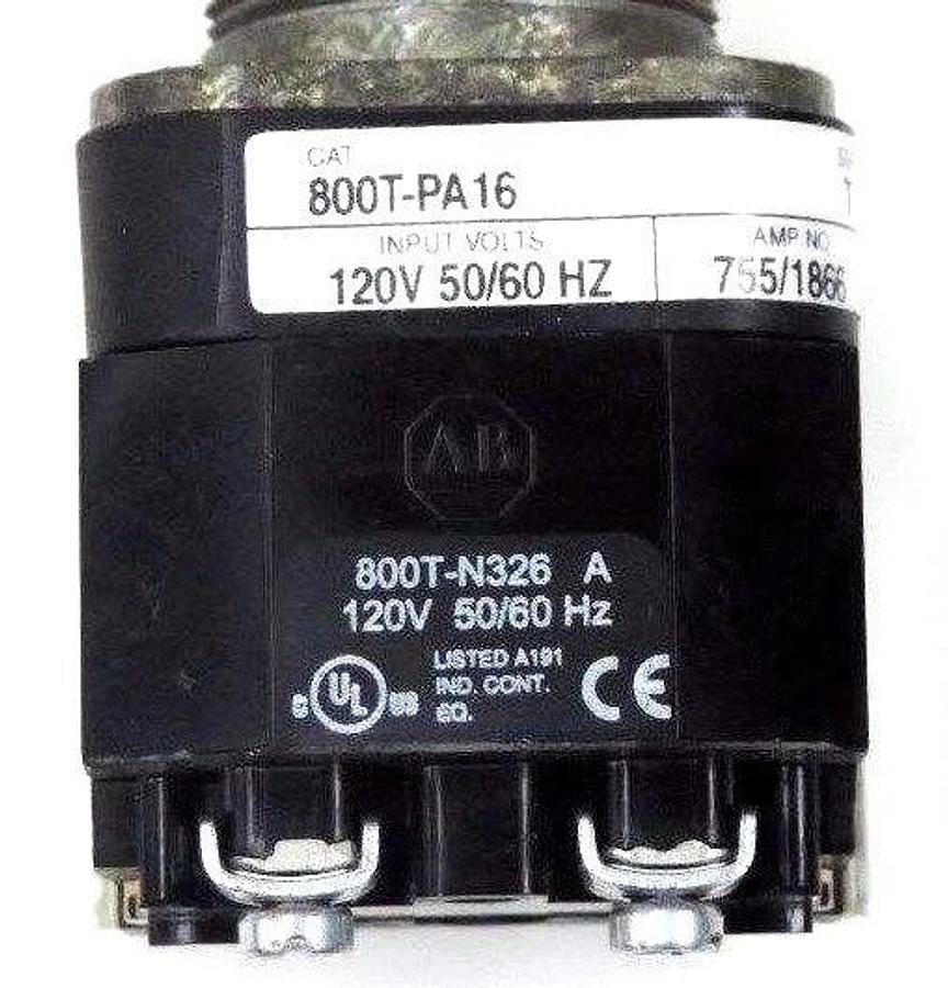 Used ALLEN BRADLEY 800T-PA16 PUSHBUTTON 800TPA16 SER. T W/ 800T-N326 SER. A, 800T-XA