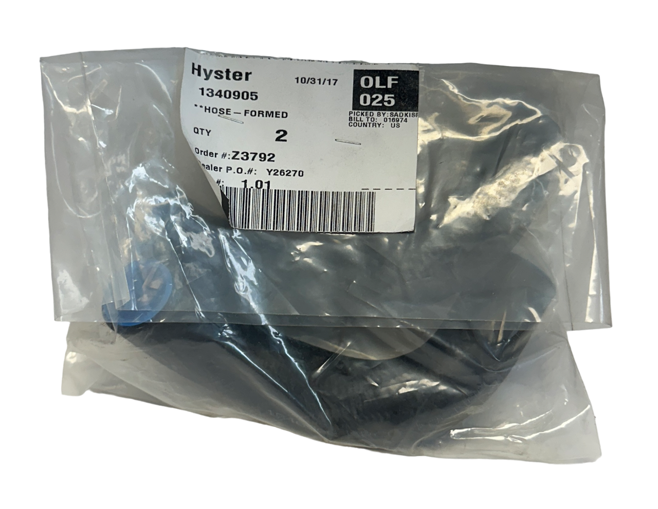 Used 2 HYSTER 1340905 / HY1340905 OEM FORMED HOSES FOR FORKLIFT NSNP