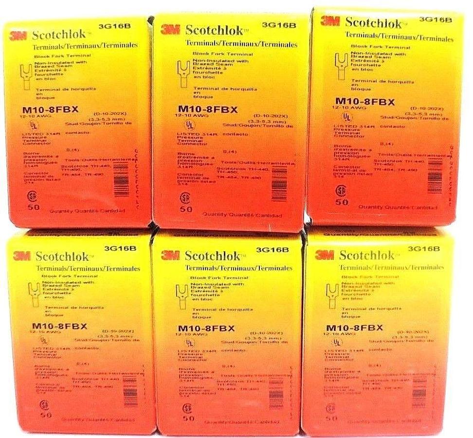 Used LOT OF 300 3M SCOTCHLOK M10-8FBX BLOCK FORK TERMINALS M108FBX, 12-10 AWG